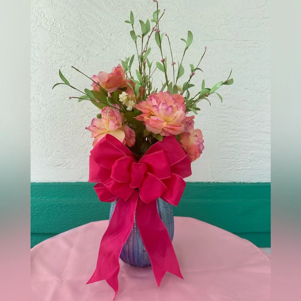 Bows Handmade Pink Wired Ribbon 10” x 8” & 9” X 7” Set of two